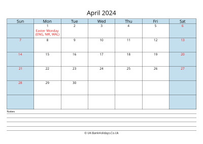april 2024 monthly uk calendar printable