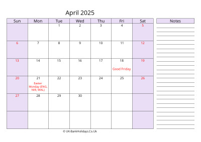Free Printable April 2025 Calendar