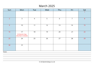March 2025 Monthly Calendar Printable