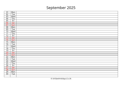 September 2025 Monthly Calendar Free