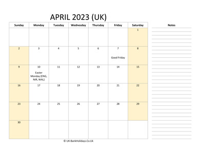 april 2023 uk calendar that work
