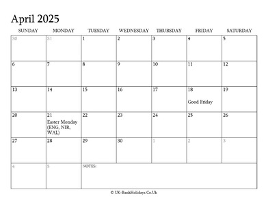 april 2025 editable uk calendar with holidays