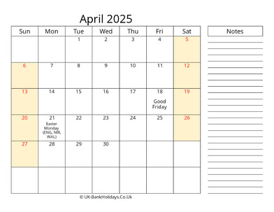 april 2025 uk calendar that work