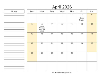 April 2026 Editable Calendar Template
