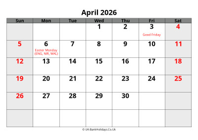 april 2026 word uk calendar
