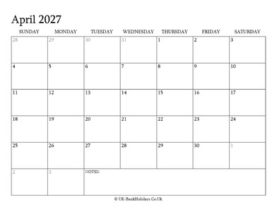 april 2027 editable uk calendar with holidays