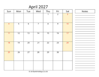 april 2027 uk calendar that work