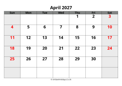 april 2027 word uk calendar