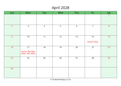 april 2028 uk calendar to print