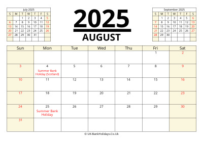 august 2025 printable uk calendar