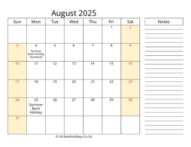 august 2025 uk calendar that work