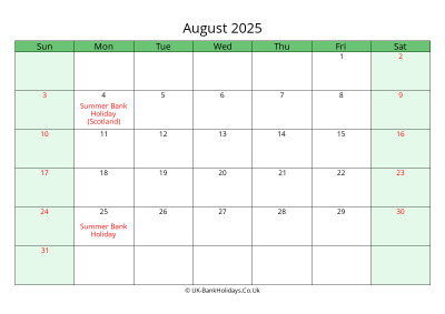 august 2025 uk calendar to print