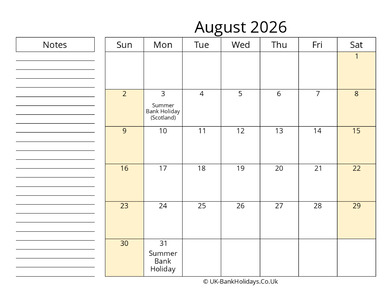 August 2026 Editable Calendar Template