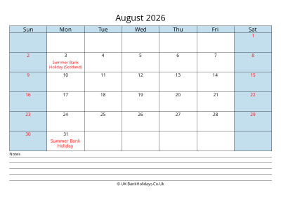 2026 December Calendar with Notes