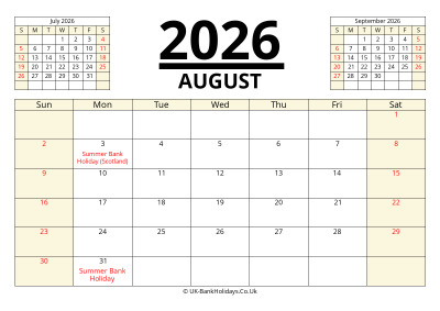 august 2026 printable uk calendar
