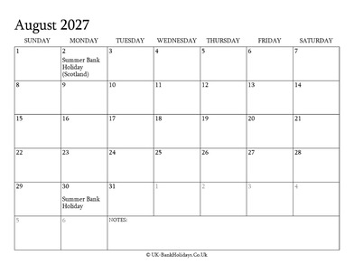 august 2027 editable uk calendar with holidays