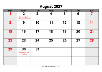 august 2027 word uk calendar