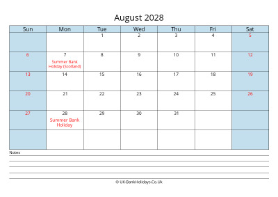 2028 December Calendar with Notes