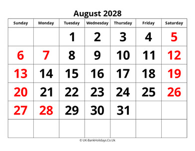 august 2028 pdf uk calendar