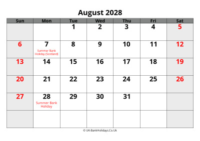 august 2028 word uk calendar