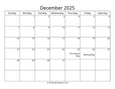 Blank Calendar December 2025