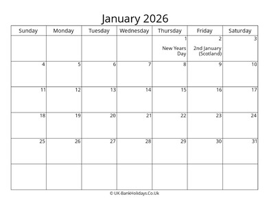 Blank Calendar January 2026