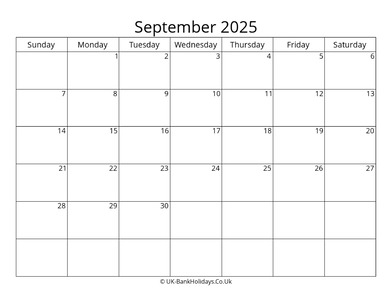 Blank Calendar September 2025
