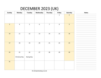 december 2023 uk calendar that work
