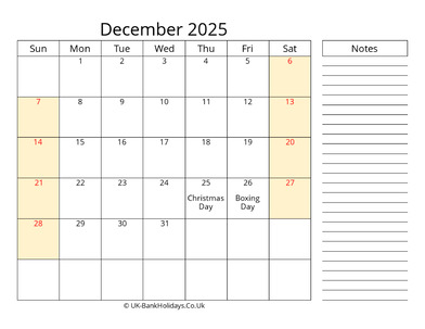 december 2025 uk calendar that work