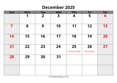 december 2025 word uk calendar