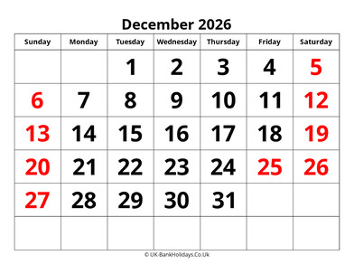 december 2026 pdf uk calendar