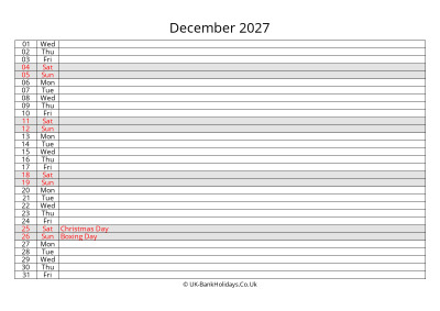 december 2027 monthly uk calendar free