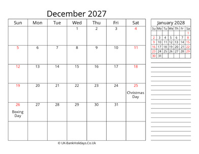 december 2027 uk calendar template