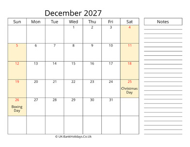 december 2027 uk calendar that work