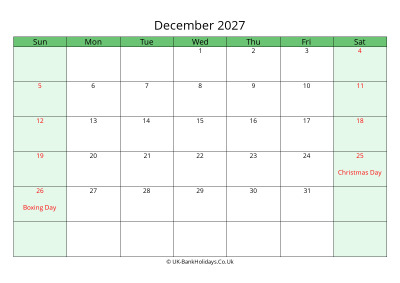 december 2027 uk calendar to print