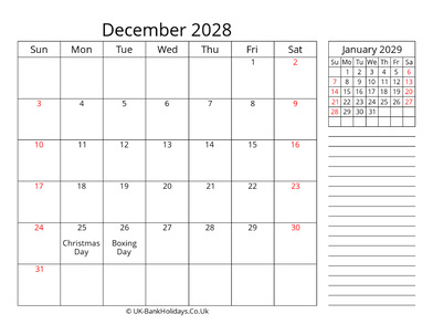 december 2028 uk calendar template
