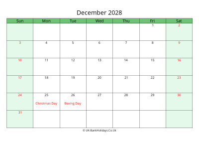 december 2028 uk calendar to print