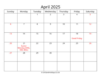 editable april 2025 monthly uk calendar