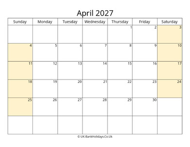 Editable April 2027 Calendar