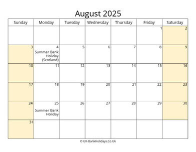 Editable August 2025 Calendar