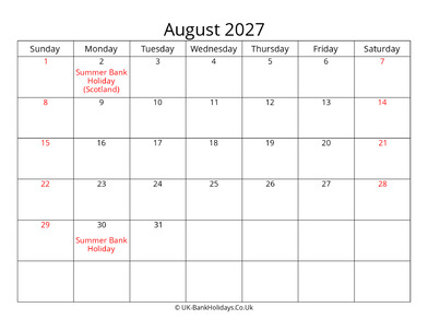 editable august 2027 monthly uk calendar
