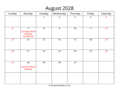 editable august 2028 monthly uk calendar