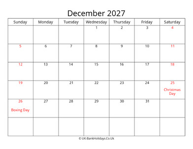 editable december 2027 monthly uk calendar