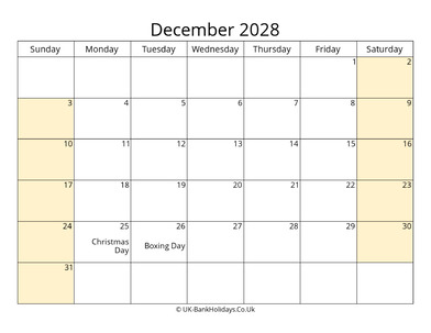 Editable December 2028 Calendar