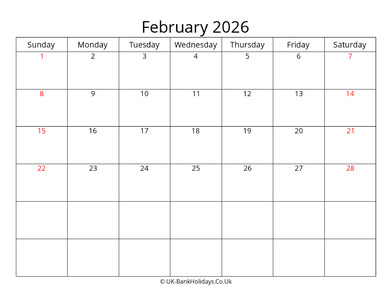 Editable February 2026 Monthly Calendar