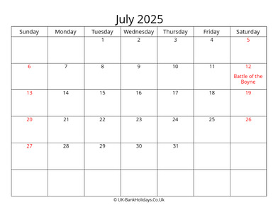 editable july 2025 monthly uk calendar