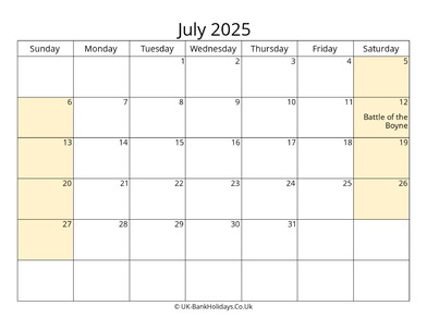 Editable July 2025 Calendar