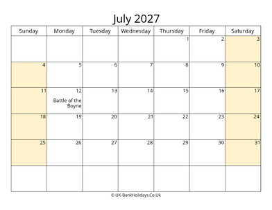Editable July 2027 Calendar