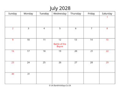 editable july 2028 monthly uk calendar