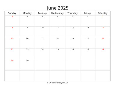 editable june 2025 monthly uk calendar